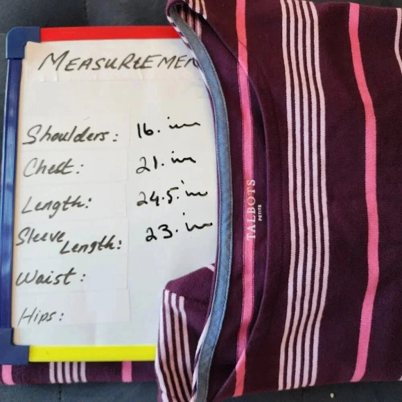 Authentic Talbots 100% Cotton Sweater Petite LP Multicolor Striped Long Sleeve - Picture 7 of 9